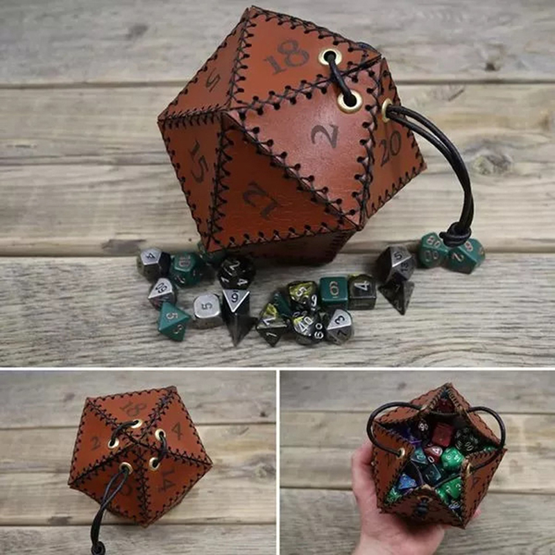 Leather D20 Dice Bag Polygonal - Gaming Accessories Gift Ideas ulasan dan harga