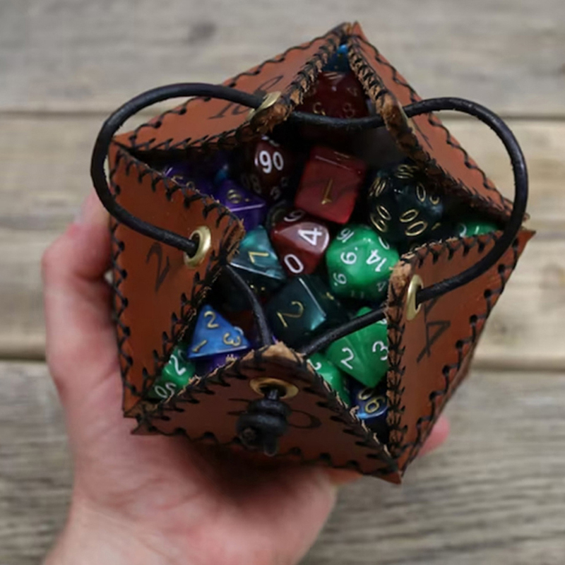 Leather D20 Dice Bag Polygonal - Gaming Accessories Gift Ideas ulasan dan harga